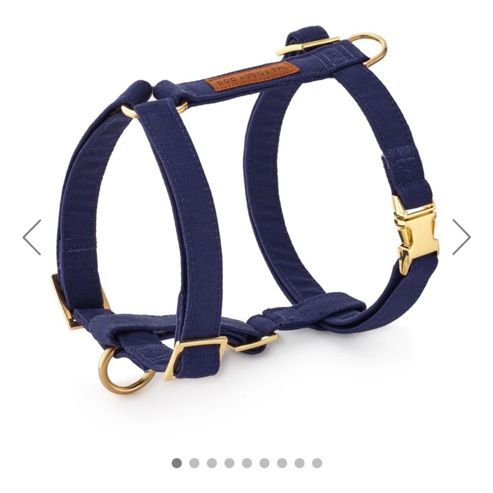 The Foggy Dog Navy Harness with Gold Hardware- Medium